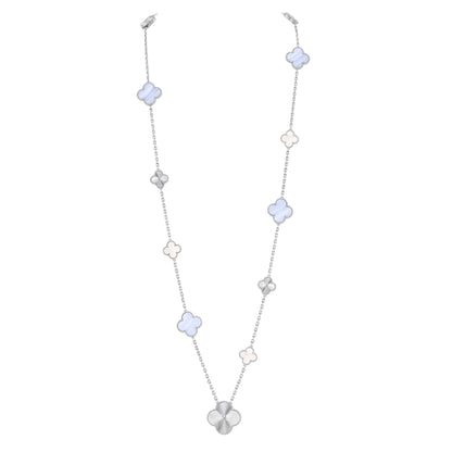 [⭐Glow]DETACHABLE CLOVER 15(11+4) FLOWER SILVER NECKLACE SET