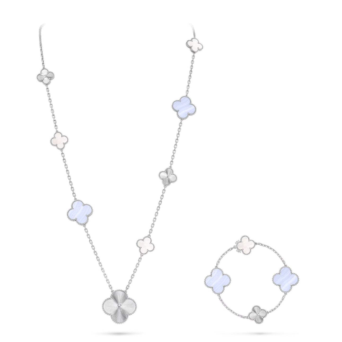 [⭐Glow]DETACHABLE CLOVER 15(11+4) FLOWER SILVER NECKLACE SET
