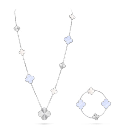 [⭐Glow]DETACHABLE CLOVER 15(11+4) FLOWER SILVER NECKLACE SET