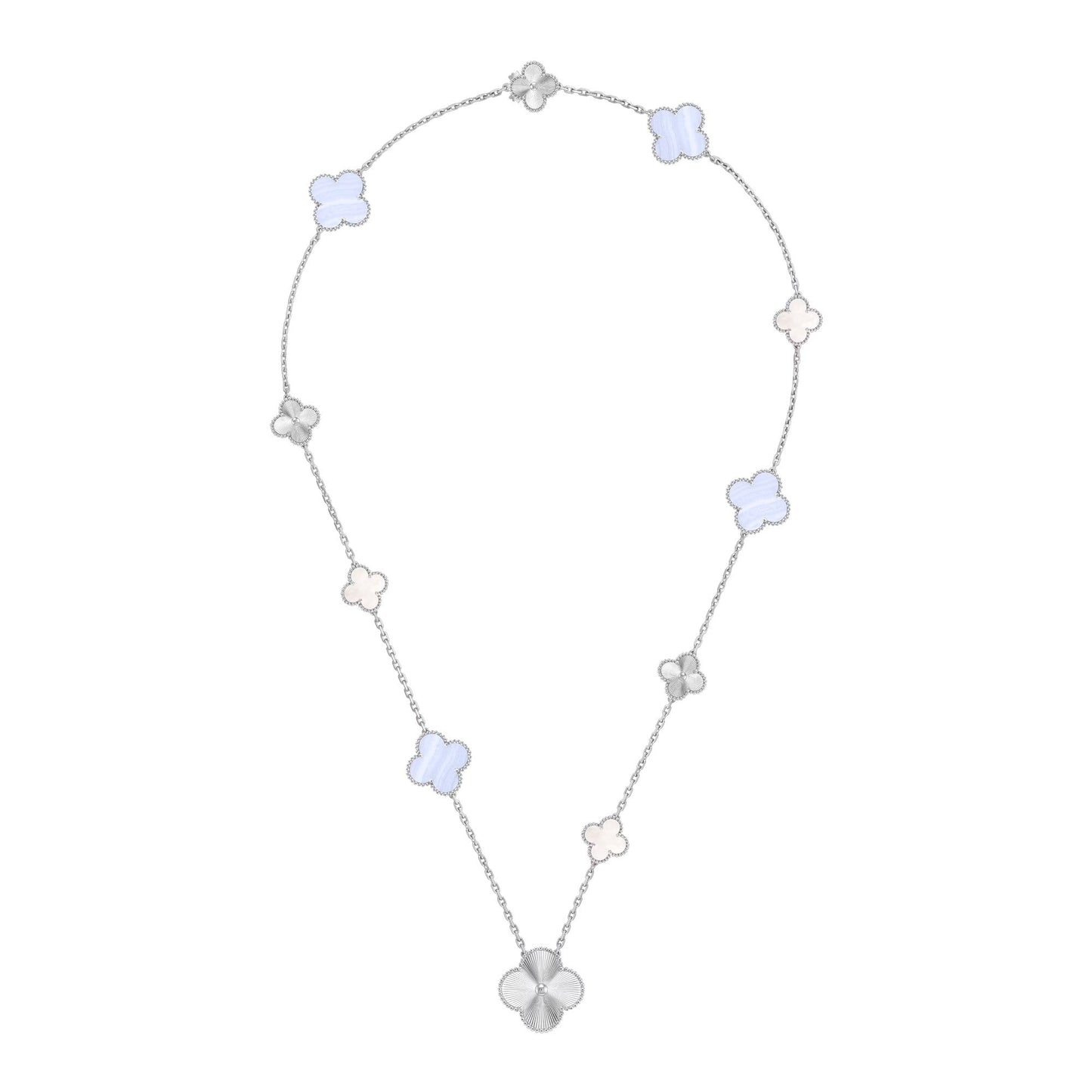 [⭐Glow]DETACHABLE CLOVER 15(11+4) FLOWER SILVER NECKLACE SET