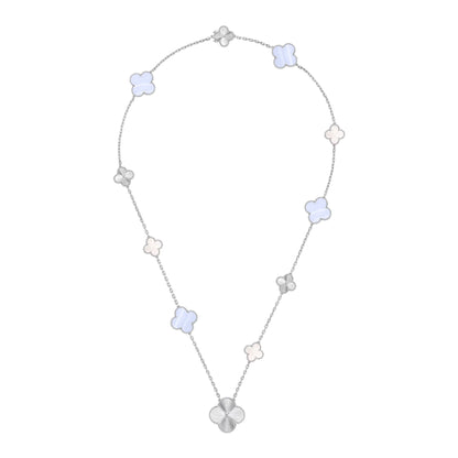 [⭐Glow]DETACHABLE CLOVER 15(11+4) FLOWER SILVER NECKLACE SET