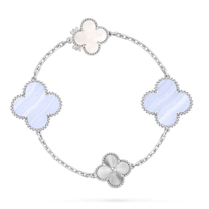 [⭐Glow]DETACHABLE CLOVER 15(11+4) FLOWER SILVER NECKLACE SET