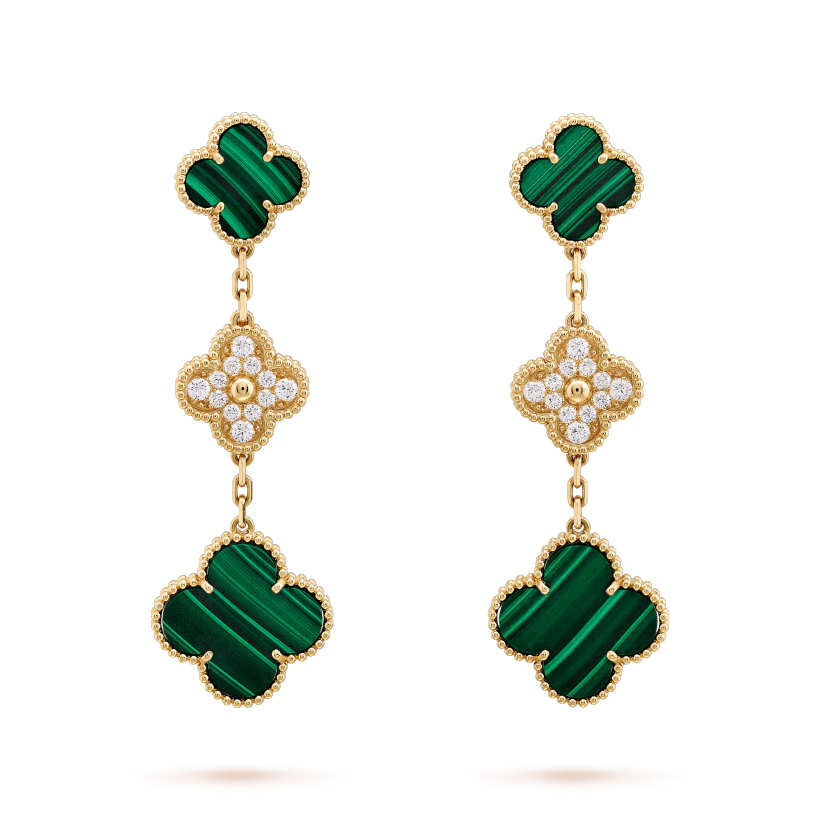 [⭐Glow]CLOVER EARRINGS GOLD MALACHITE DIAMOND 3 MOTIF