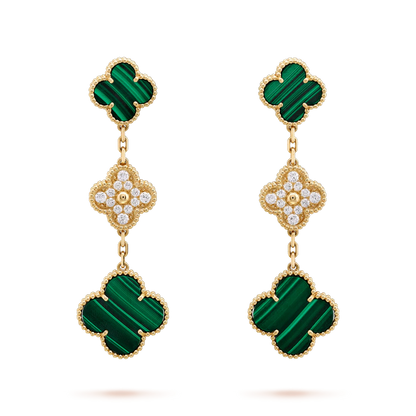 [⭐Glow]CLOVER EARRINGS GOLD MALACHITE DIAMOND 3 MOTIF