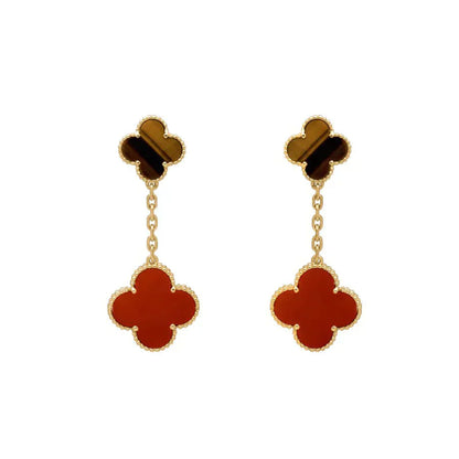 [⭐Glow]CLOVER  2 MOTIF  TIGER EYE CARNELIAN EARRINGS