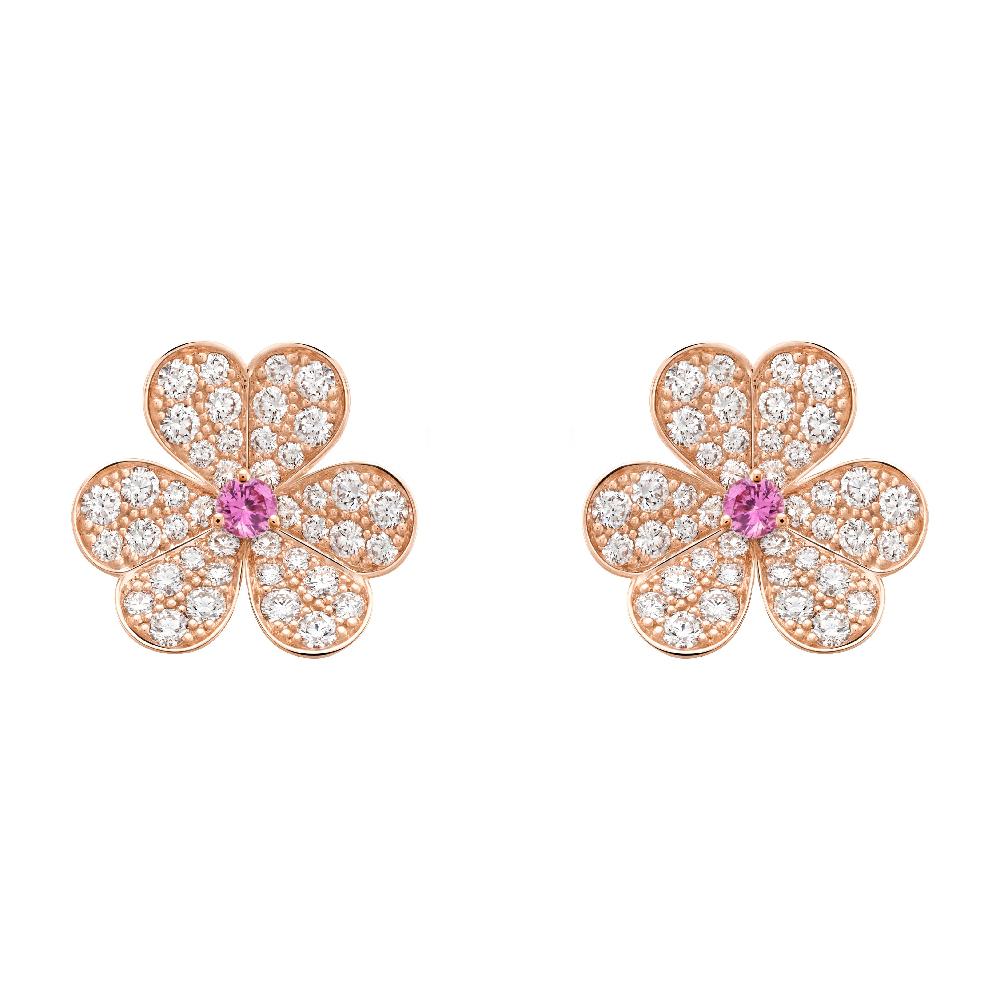 [⭐Glow]FRIVOLE PINK GOLD FLOWER DIAMOND EARRINGS