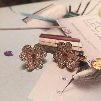 [⭐Glow]FRIVOLE PINK GOLD FLOWER DIAMOND EARRINGS