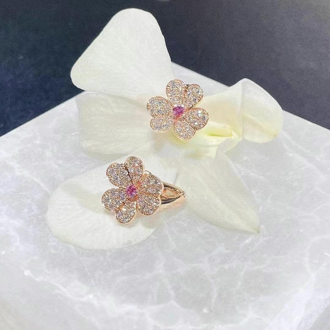 [⭐Glow]FRIVOLE PINK GOLD FLOWER DIAMOND EARRINGS
