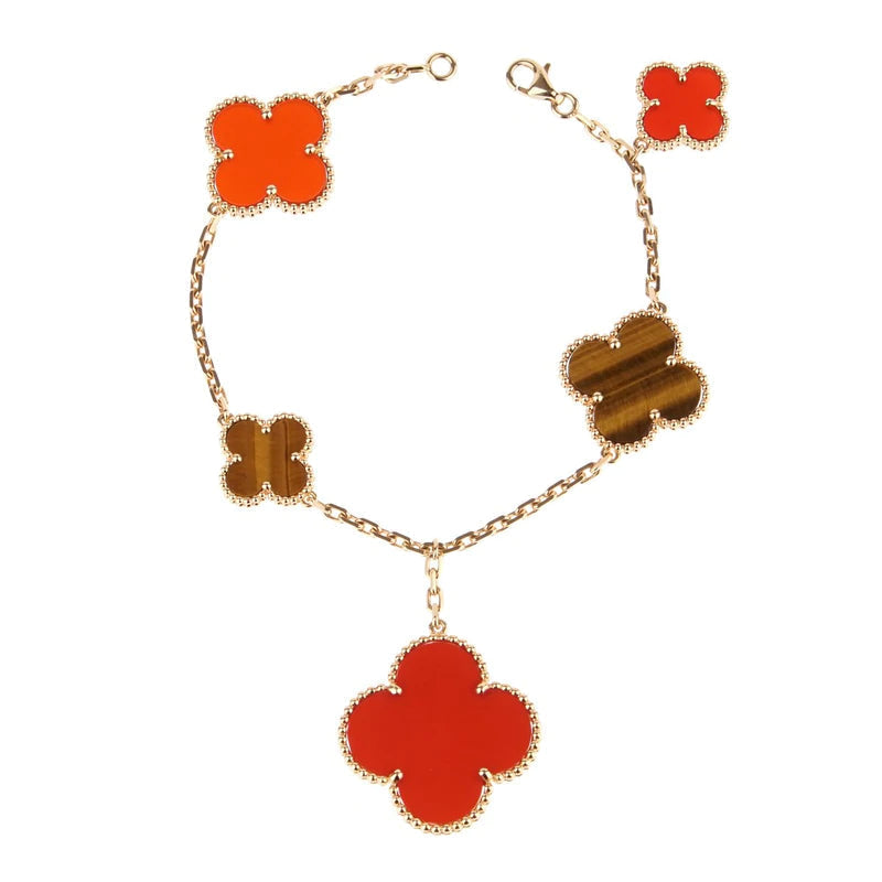 [⭐Glow]CLOVER BRACELET 5 MOTIFS CARNELIAN TIGER EYE