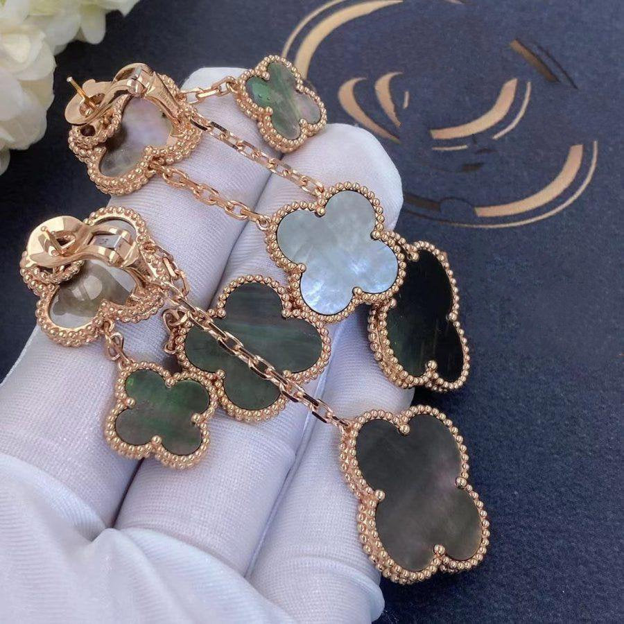 [⭐Glow]CLOVER EARRINGS DARK MOP 4 MOTIFS ROSE GOLD