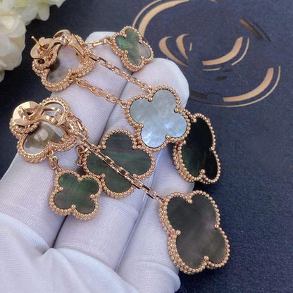 [⭐Glow]CLOVER EARRINGS DARK MOP 4 MOTIFS ROSE GOLD