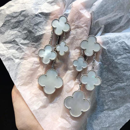 [⭐Glow]CLOVER EARRINGS WHITE MOP 4 MOTIFS SILVER