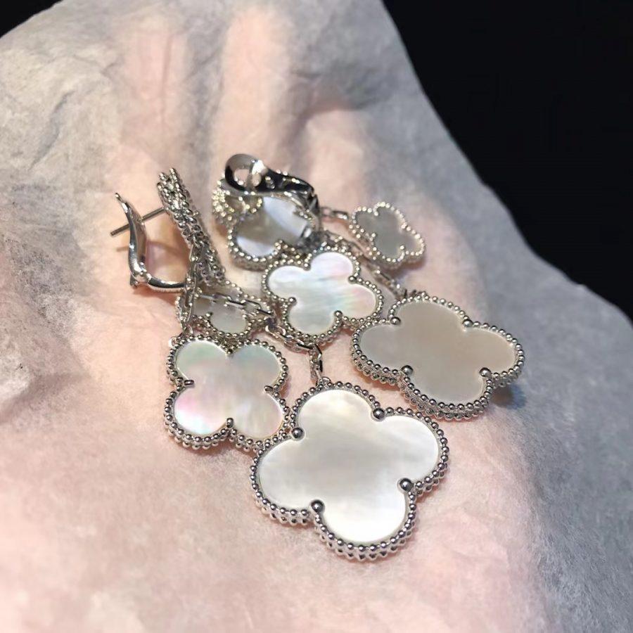 [⭐Glow]CLOVER EARRINGS WHITE MOP 4 MOTIFS SILVER