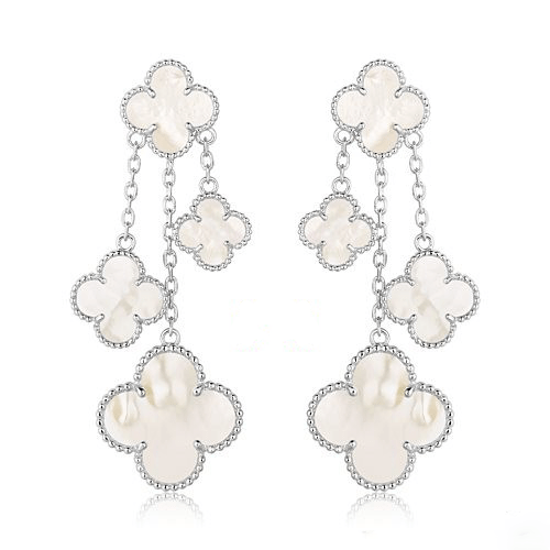 [⭐Glow]CLOVER EARRINGS WHITE MOP 4 MOTIFS SILVER