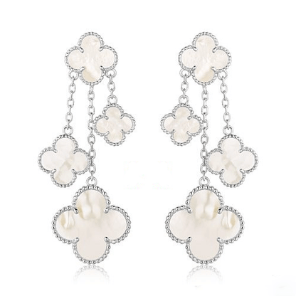 [⭐Glow]CLOVER EARRINGS WHITE MOP 4 MOTIFS SILVER