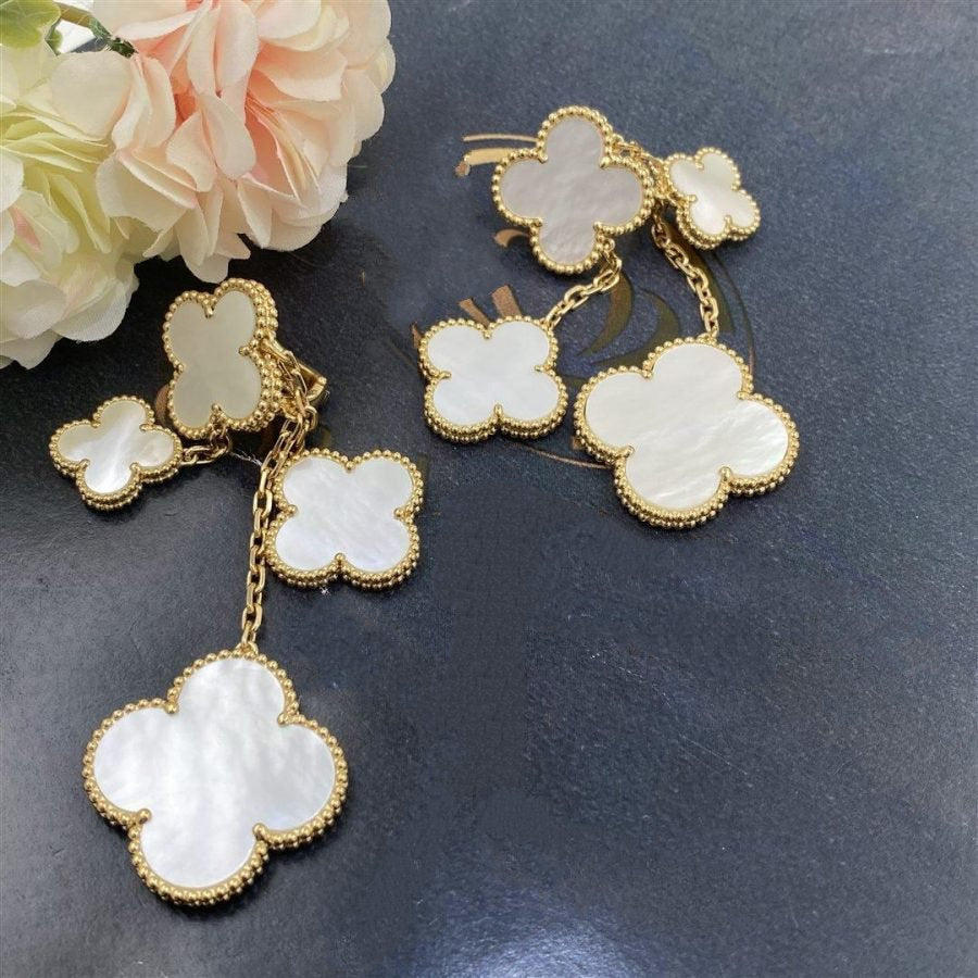 [⭐Glow]CLOVER EARRINGS WHITE MOP 4 MOTIFS GOLD