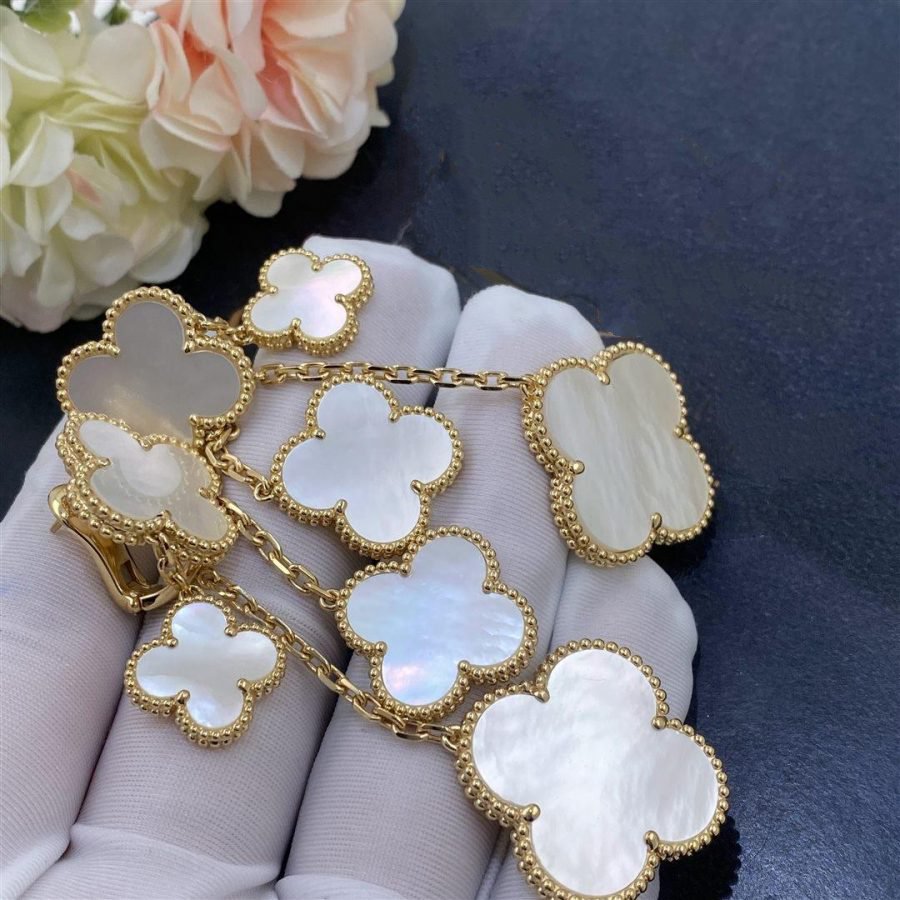 [⭐Glow]CLOVER EARRINGS WHITE MOP 4 MOTIFS GOLD