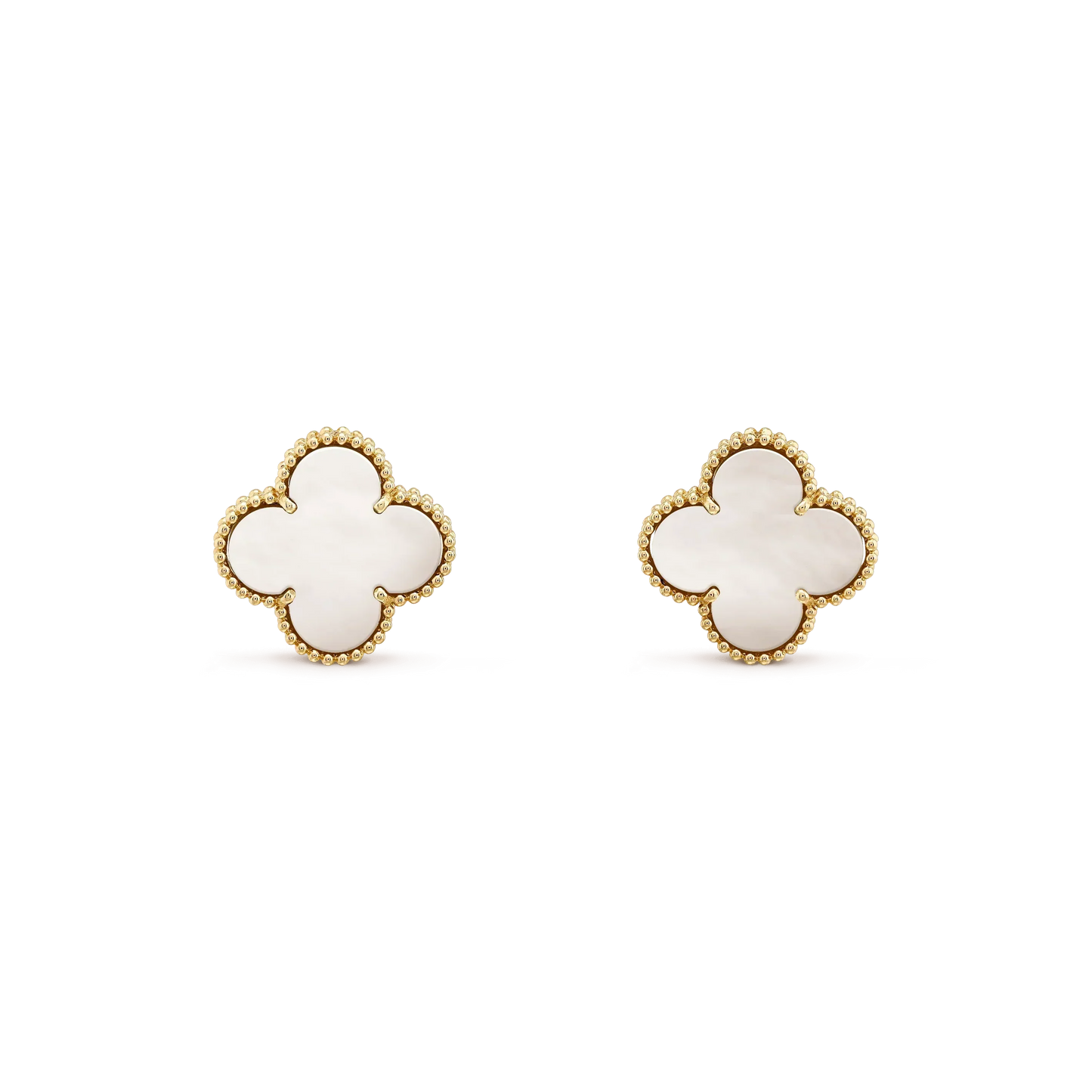 [⭐Glow]CLOVER MEDIUM 1 MOTIFS  WHITE MOP STUD EARRINGS