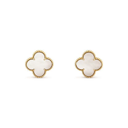 [⭐Glow]CLOVER MEDIUM 1 MOTIFS  WHITE MOP STUD EARRINGS