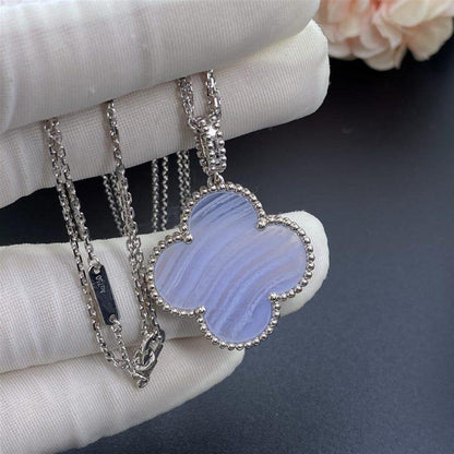[⭐Glow]CLOVER SILVER CHALCEDONY BIG CLOVER NECKLACE