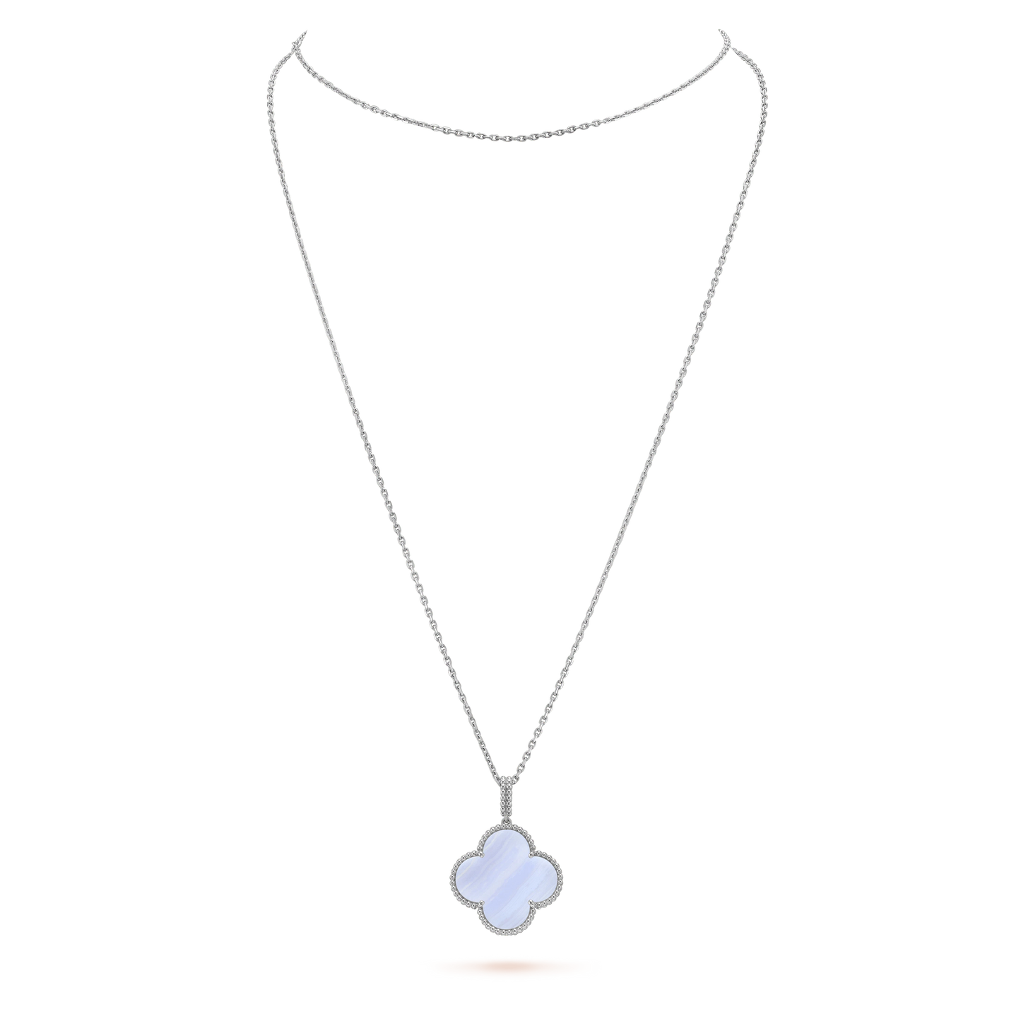 [⭐Glow]CLOVER SILVER CHALCEDONY BIG CLOVER NECKLACE