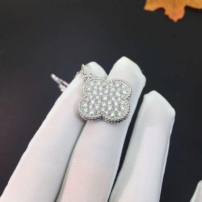 [⭐Glow]CLOVER 25MM SILVER FULL DIAMOND BIG CLOVER NECKLACE
