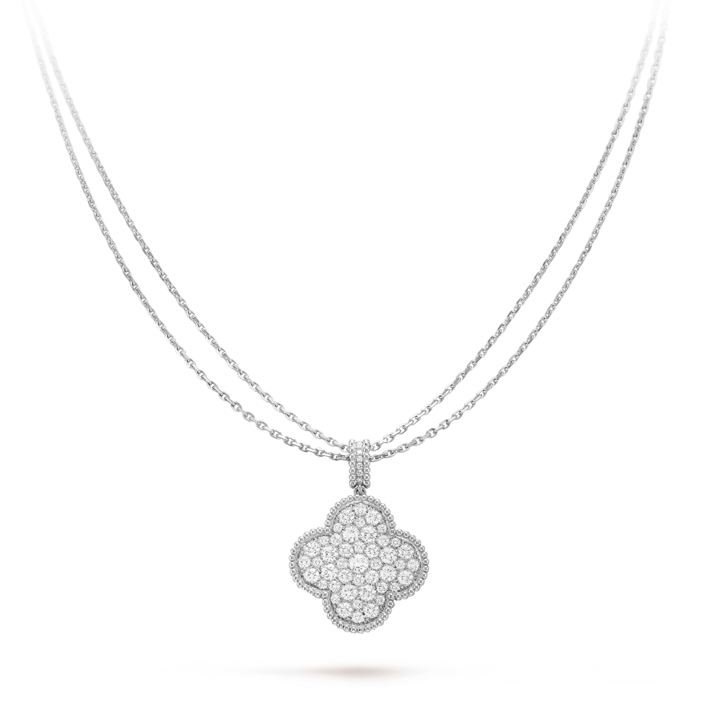 [⭐Glow]CLOVER 25MM SILVER FULL DIAMOND BIG CLOVER NECKLACE
