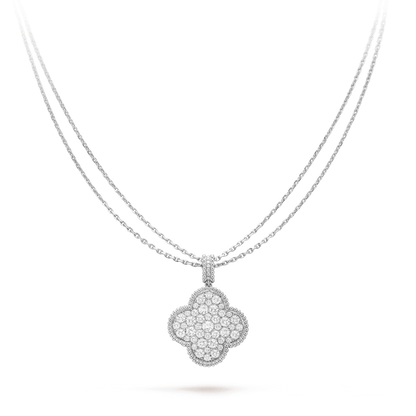 [⭐Glow]CLOVER 25MM SILVER FULL DIAMOND BIG CLOVER NECKLACE