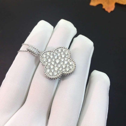 [⭐Glow]CLOVER 25MM SILVER FULL DIAMOND BIG CLOVER NECKLACE