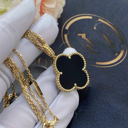 [⭐Glow]CLOVER 25MM GOLD ONYX BIG CLOVER NECKLACE