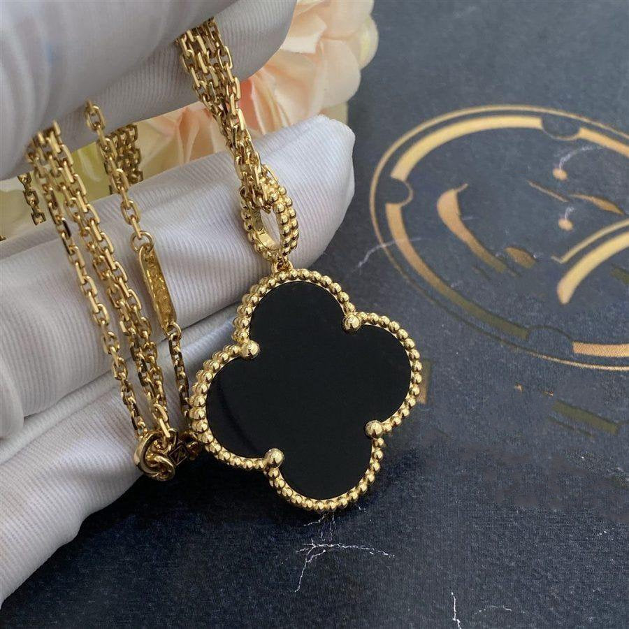 [⭐Glow]CLOVER 25MM GOLD ONYX BIG CLOVER NECKLACE