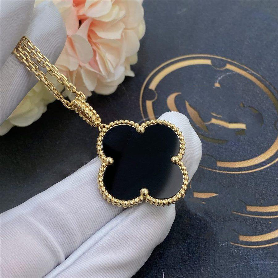 [⭐Glow]CLOVER 25MM GOLD ONYX BIG CLOVER NECKLACE