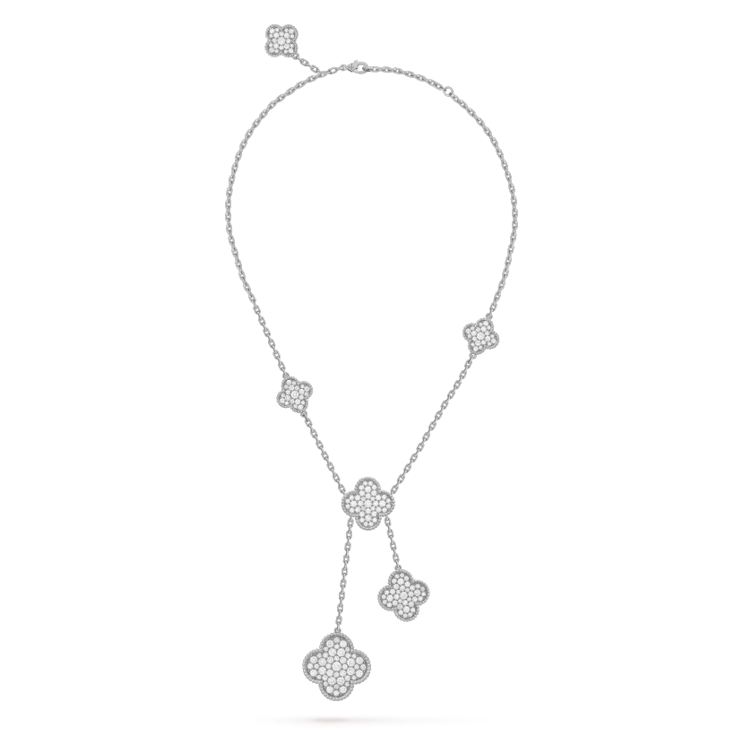 [⭐Glow]CLOVER 5 MOTIFS SILVER DIAMONDS NECKLACE
