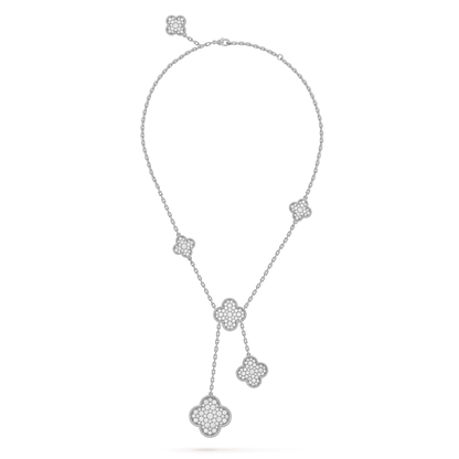 [⭐Glow]CLOVER 5 MOTIFS SILVER DIAMONDS NECKLACE