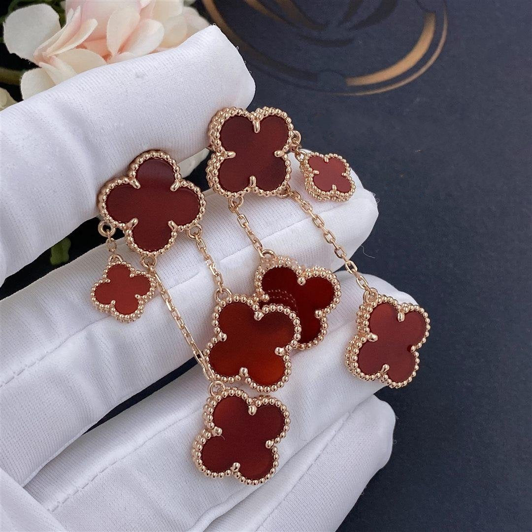 [⭐Glow]CLOVER EARRINGS CARNELIAN 4 MOTIFS PINK GOLD