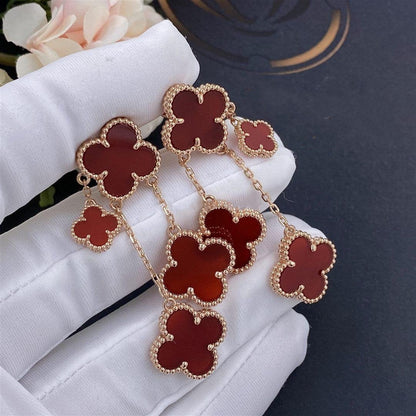 [⭐Glow]CLOVER EARRINGS CARNELIAN 4 MOTIFS PINK GOLD