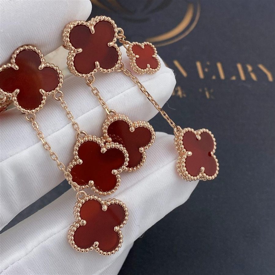 [⭐Glow]CLOVER EARRINGS CARNELIAN 4 MOTIFS PINK GOLD