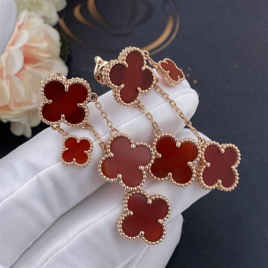 [⭐Glow]CLOVER EARRINGS CARNELIAN 4 MOTIFS PINK GOLD
