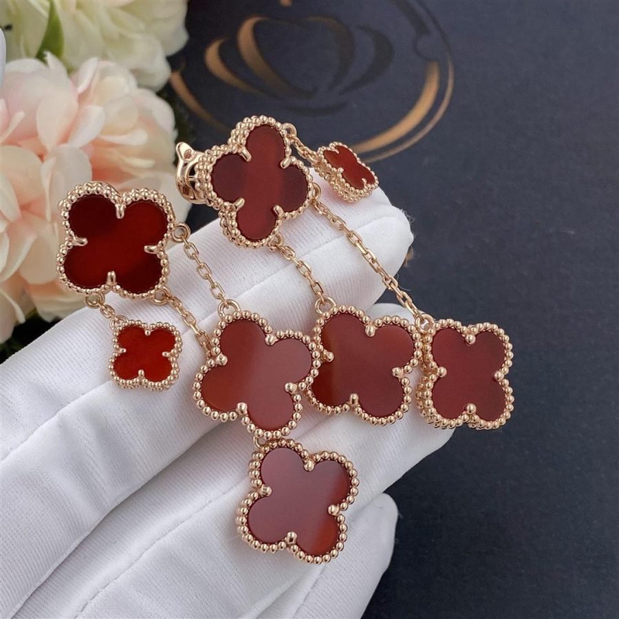 [⭐Glow]CLOVER EARRINGS CARNELIAN 4 MOTIFS PINK GOLD