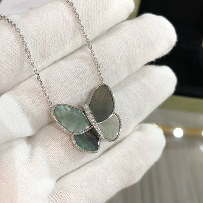 [⭐Glow]LARGE BUTTERFLY SILVER PENDANT DIAMOND NECKLACE
