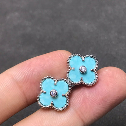 [⭐Glow]CLOVER 1 DIAMOND BLUE SKY SILVER EARRINGS