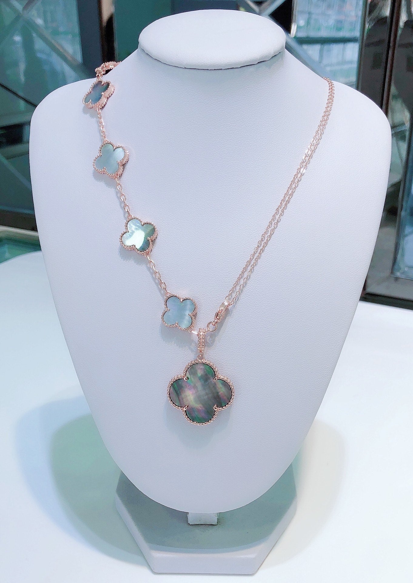 [⭐Glow]COMBINED BRACELET 5 MOTIFS AND NECKLACE DARK MOP ROSE GOLD