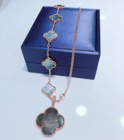 [⭐Glow]COMBINED BRACELET 5 MOTIFS AND NECKLACE DARK MOP ROSE GOLD