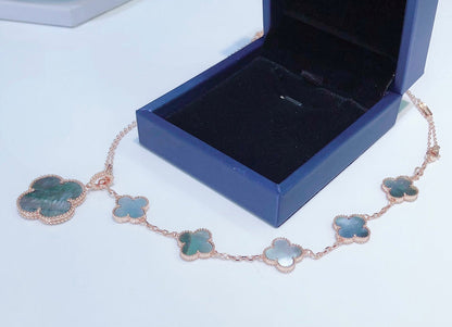 [⭐Glow]COMBINED BRACELET 5 MOTIFS AND NECKLACE DARK MOP ROSE GOLD