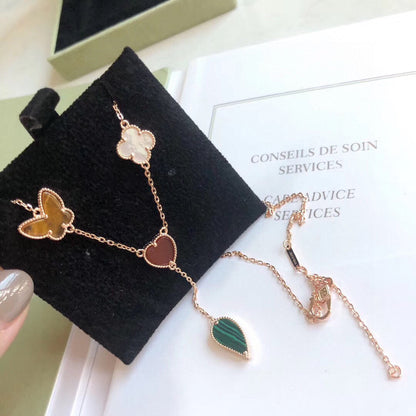 [⭐Glow]LUCKY SPRING 4 MOTIFS ROSE GOLD NECKLACE
