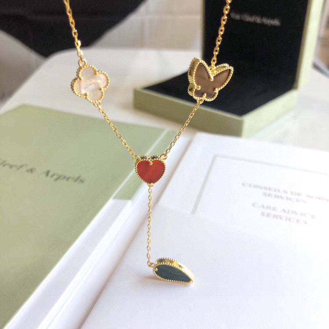 [⭐Glow]LUCKY SPRING 4 MOTIFS ROSE GOLD NECKLACE