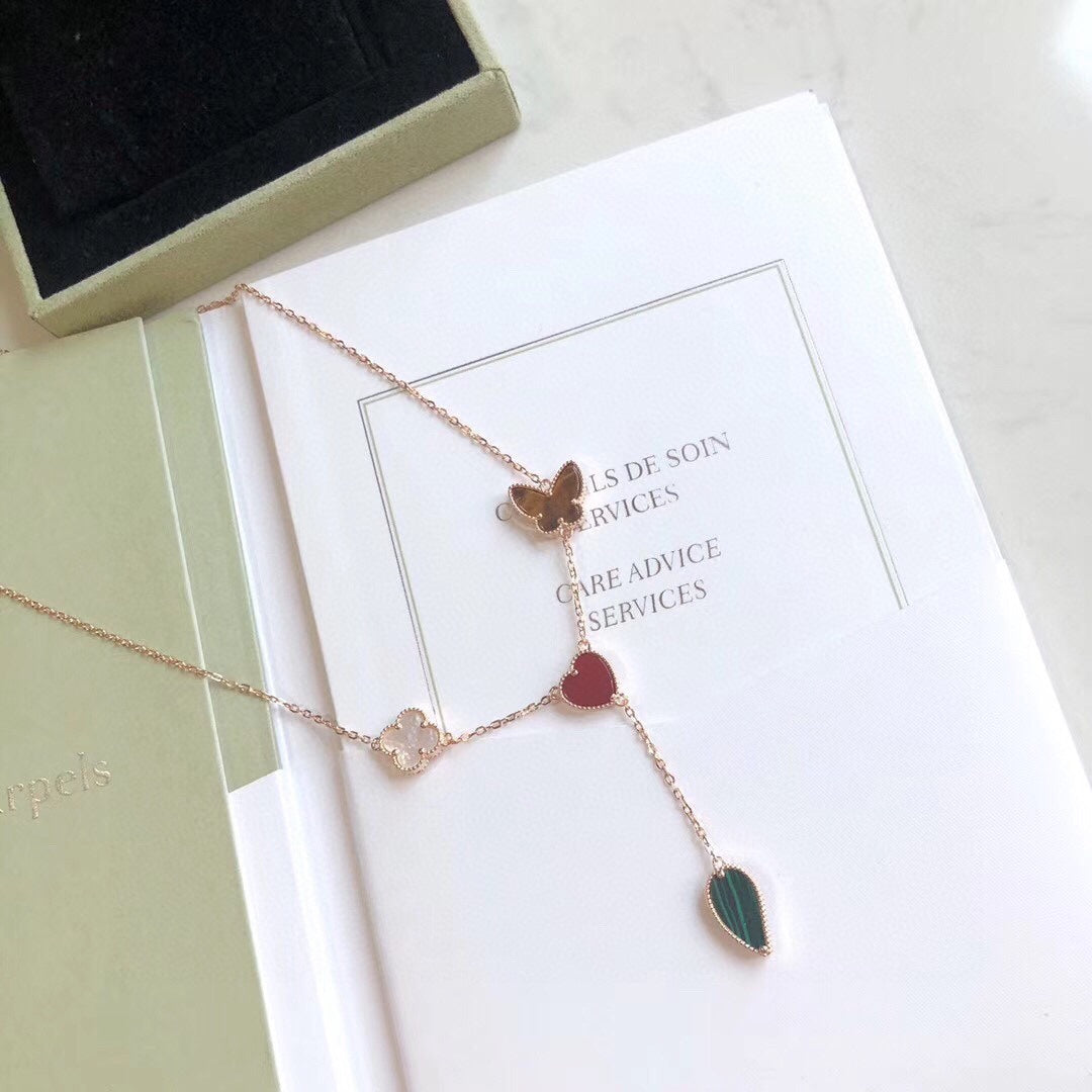 [⭐Glow]LUCKY SPRING 4 MOTIFS ROSE GOLD NECKLACE