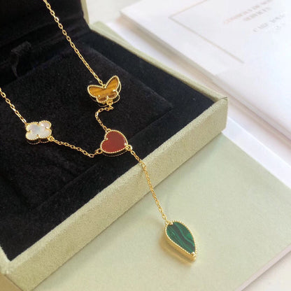 [⭐Glow]LUCKY SPRING 4 MOTIFS ROSE GOLD NECKLACE