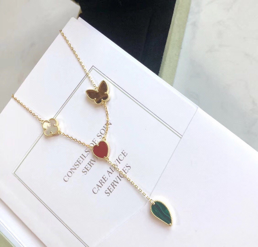 [⭐Glow]LUCKY SPRING 4 MOTIFS ROSE GOLD NECKLACE