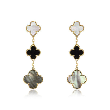 [⭐Glow]CLOVER EARRINGS GOLD ONYX MOP 3 MOTIF